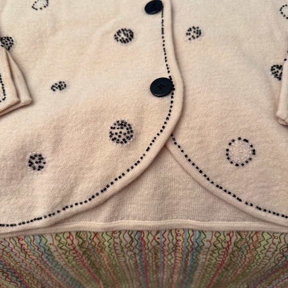 Jones New York Boiled Wool Blush Pink Cardigan Blk Buttons Blk Clear Beads Sz XL - Picture 8 of 15